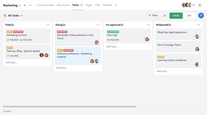 Kanban board in Stackfield