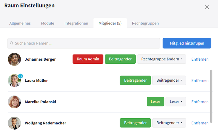 Rechtegruppen in Stackfield