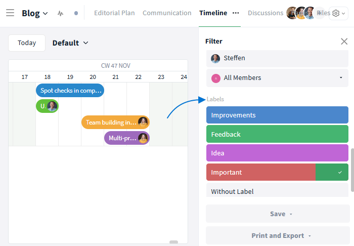 Gantt filter