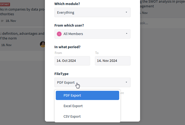 Select room export type