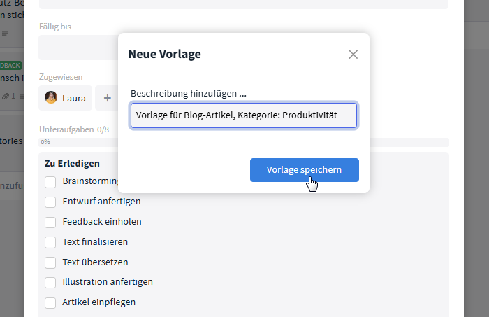 Vorlage Beschreibung hinzufügen