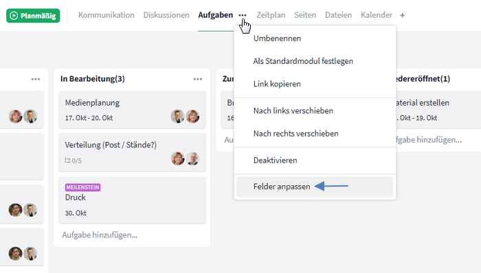 Verwaltung aller benutzerdefinierten Felder des Raumes aufrufen