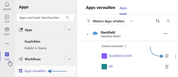 Stackfield-App entfernen