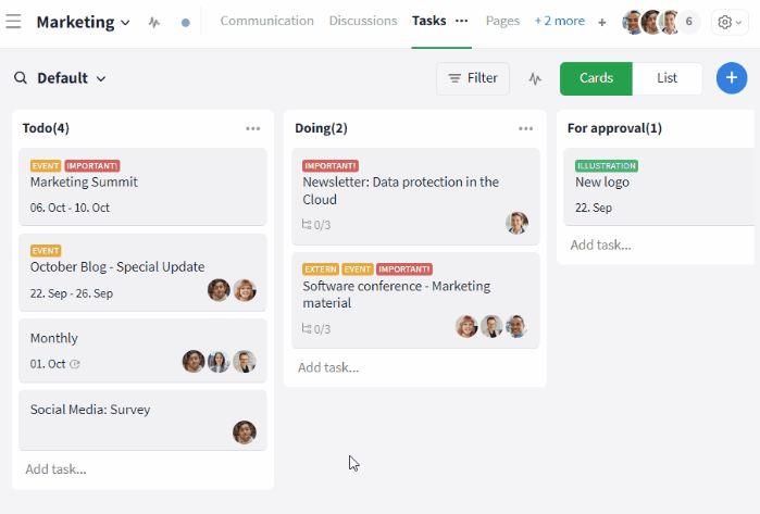 Changing the status of a task via drag & drop