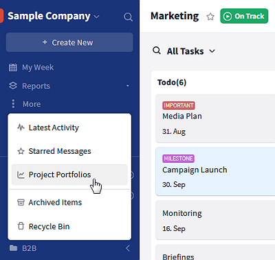 Open Project Portfolios via sidebar